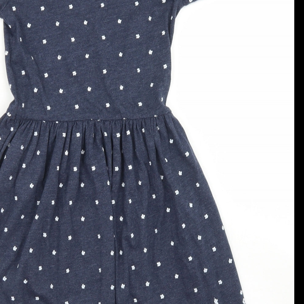 George Girls Blue Floral Cotton Skater Dress  Size 8-9 Years  Crew Neck
