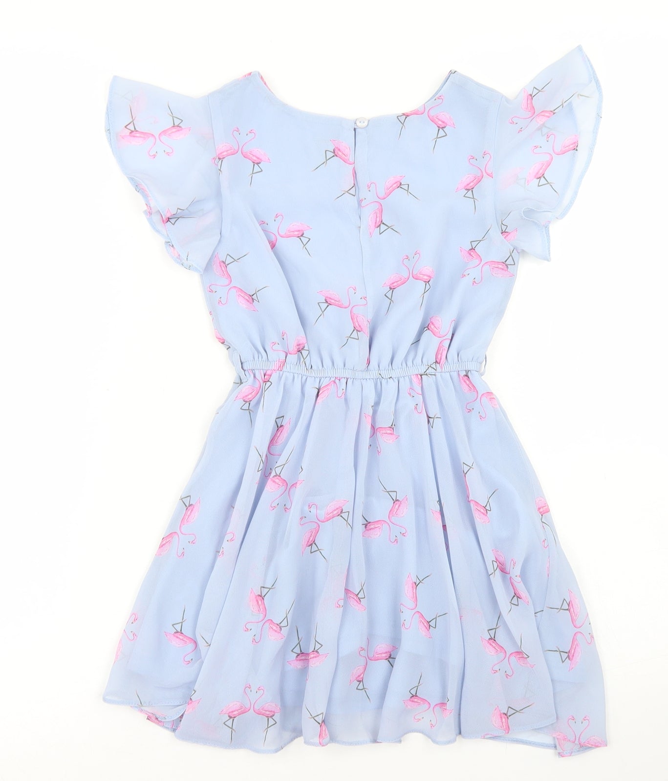 TU Girls Blue Spotted Polyester Skater Dress  Size 5 Years  Crew Neck  - Flamingo print