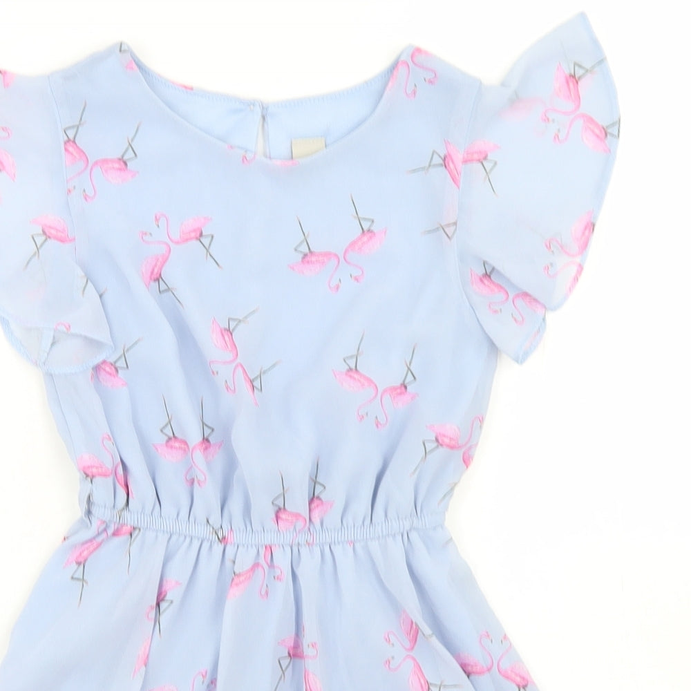 TU Girls Blue Spotted Polyester Skater Dress  Size 5 Years  Crew Neck  - Flamingo print