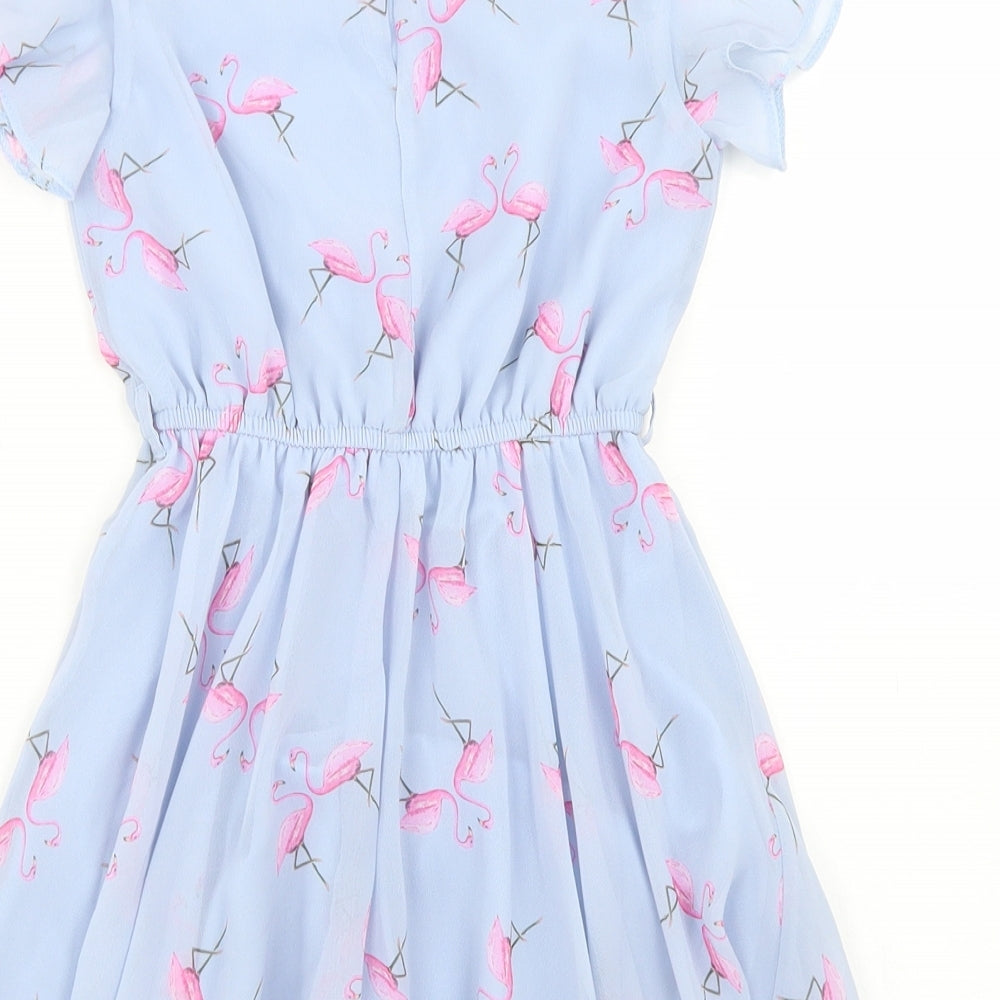 TU Girls Blue Spotted Polyester Skater Dress  Size 5 Years  Crew Neck  - Flamingo print