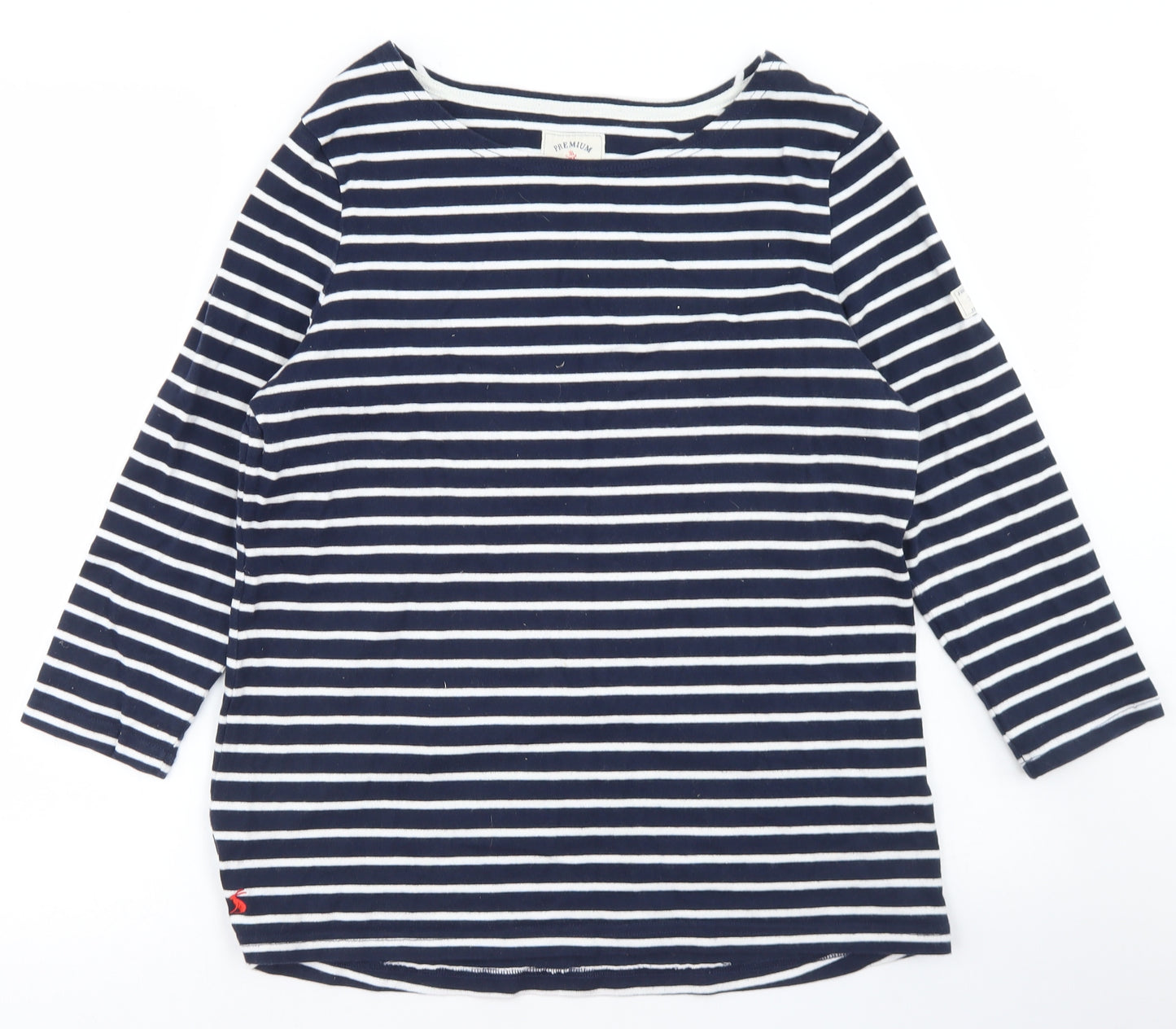Joules Womens Blue Striped Cotton Basic T-Shirt Size 14 Round Neck