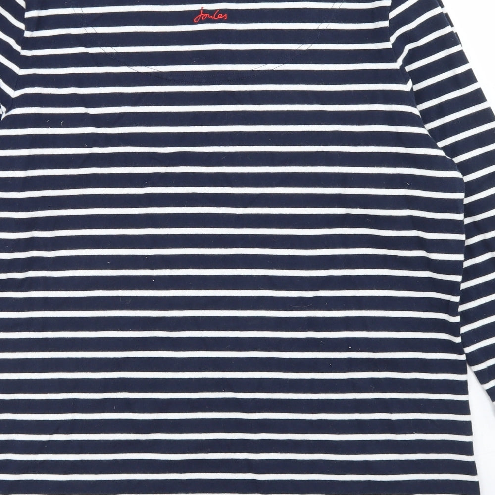 Joules Womens Blue Striped Cotton Basic T-Shirt Size 14 Round Neck