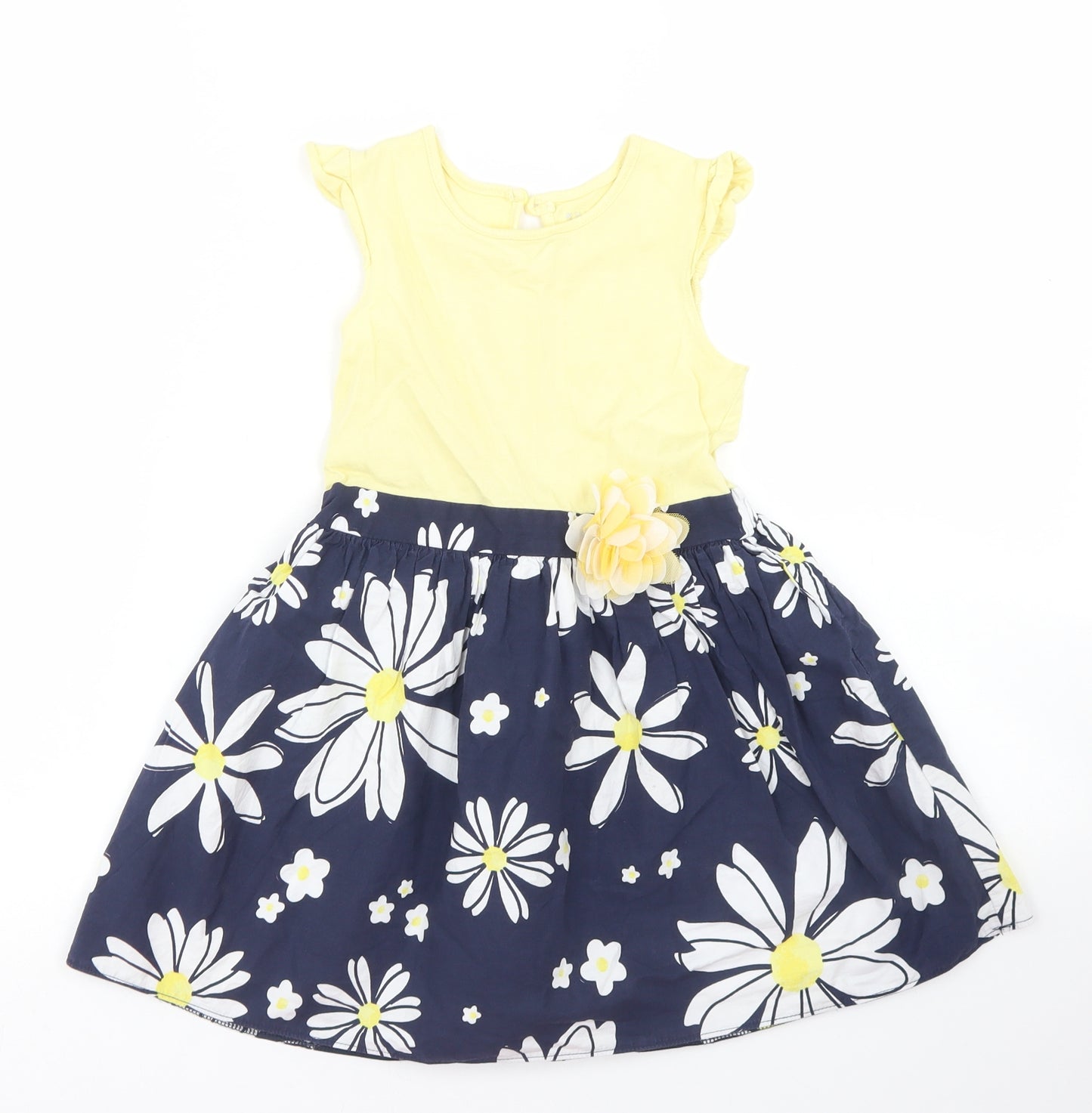 Nutmeg Girls Blue Floral Cotton Skater Dress  Size 4-5 Years  Crew Neck Button