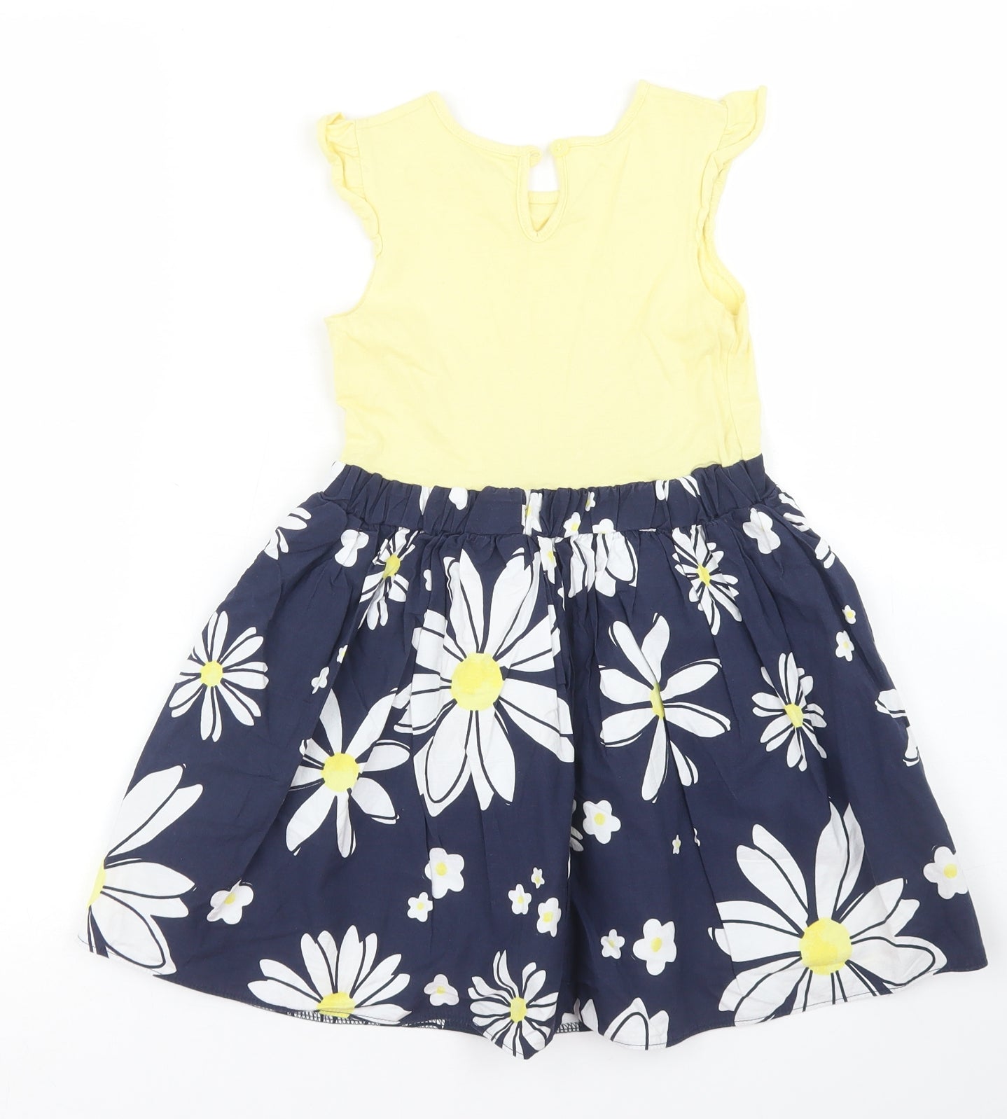 Nutmeg Girls Blue Floral Cotton Skater Dress  Size 4-5 Years  Crew Neck Button