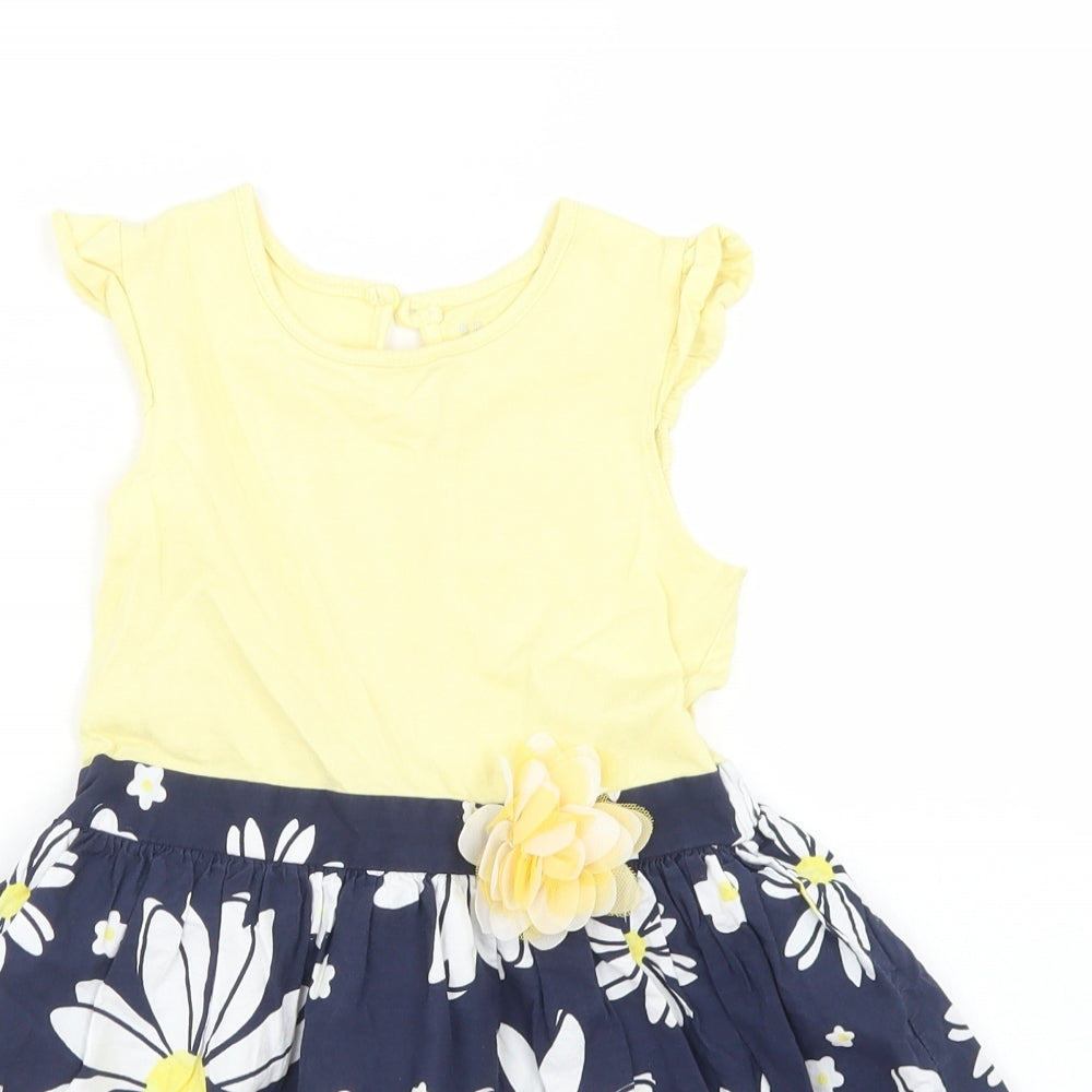 Nutmeg Girls Blue Floral Cotton Skater Dress  Size 4-5 Years  Crew Neck Button