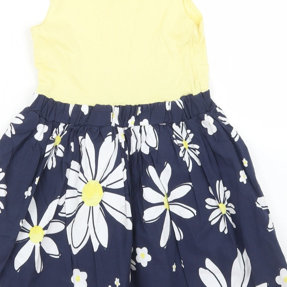 Nutmeg Girls Blue Floral Cotton Skater Dress  Size 4-5 Years  Crew Neck Button