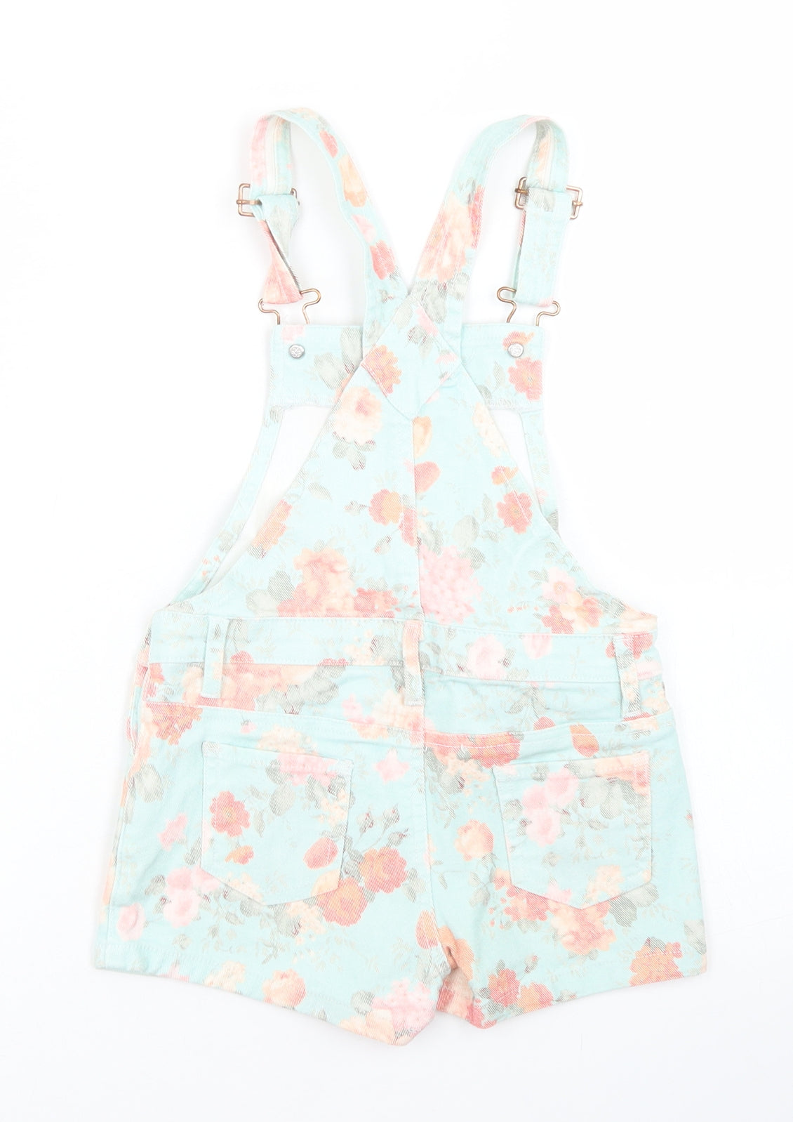 Denim Co Girls Blue Floral Cotton Dungaree One-Piece Size 5-6 Years  Button