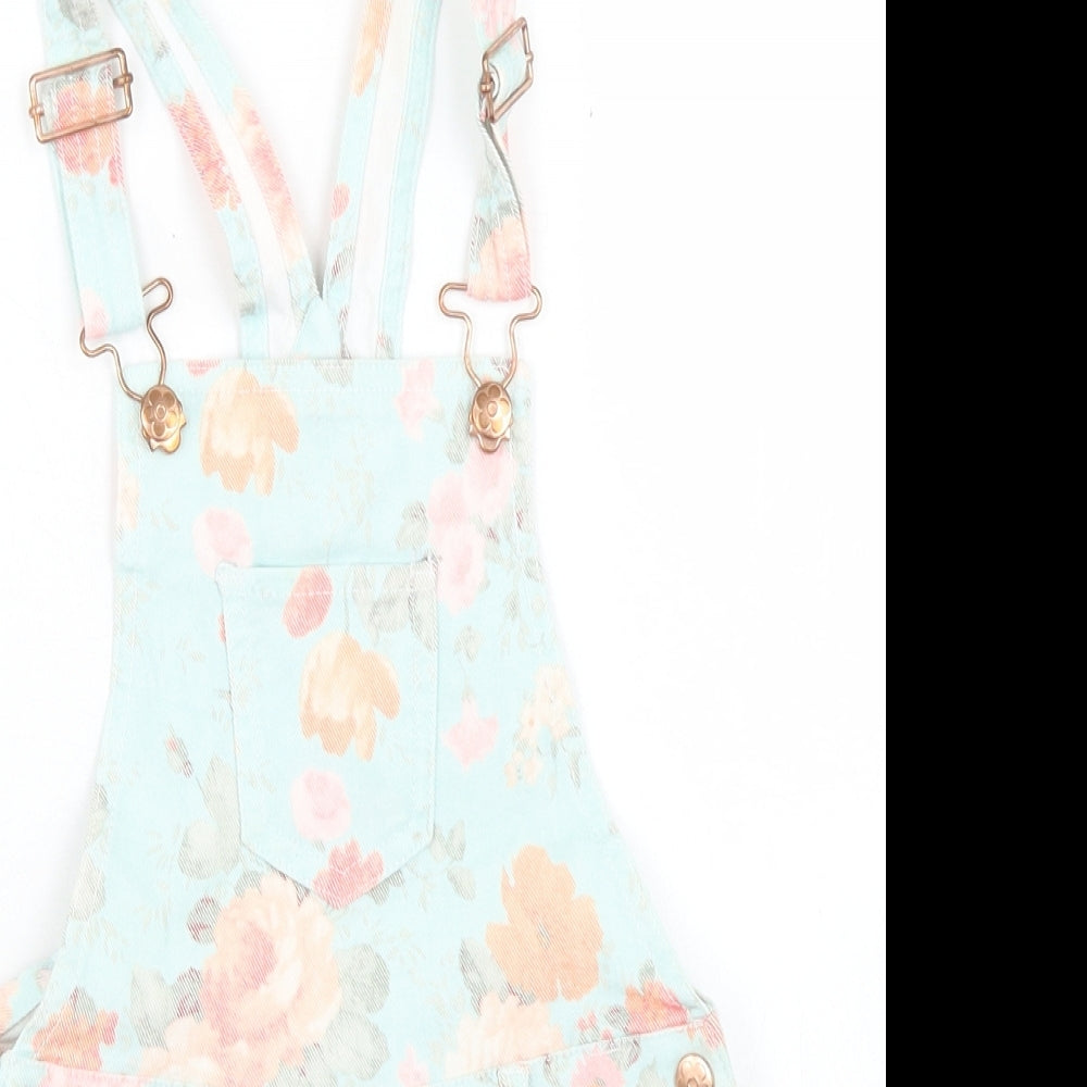 Denim Co Girls Blue Floral Cotton Dungaree One-Piece Size 5-6 Years  Button