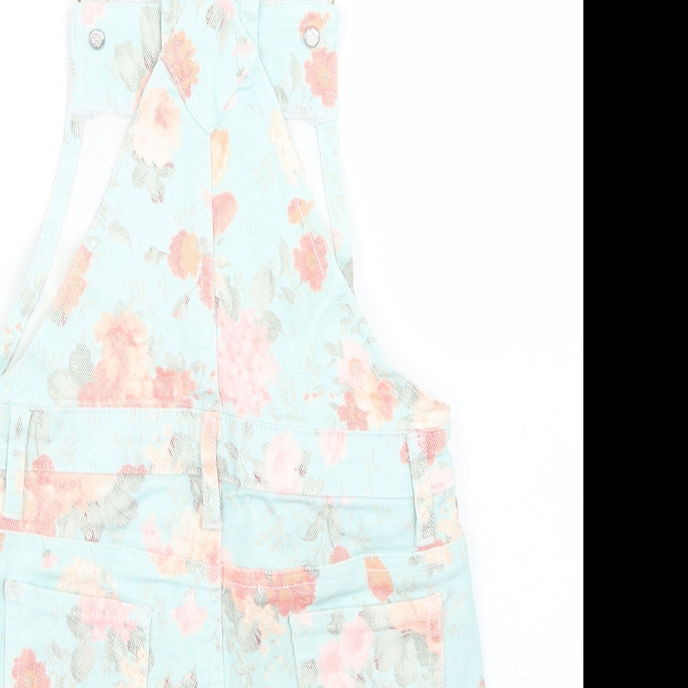Denim Co Girls Blue Floral Cotton Dungaree One-Piece Size 5-6 Years  Button