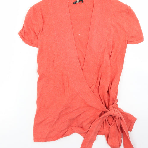 Topshop Womens Orange V-Neck  Cotton Wrap Jumper Size 12