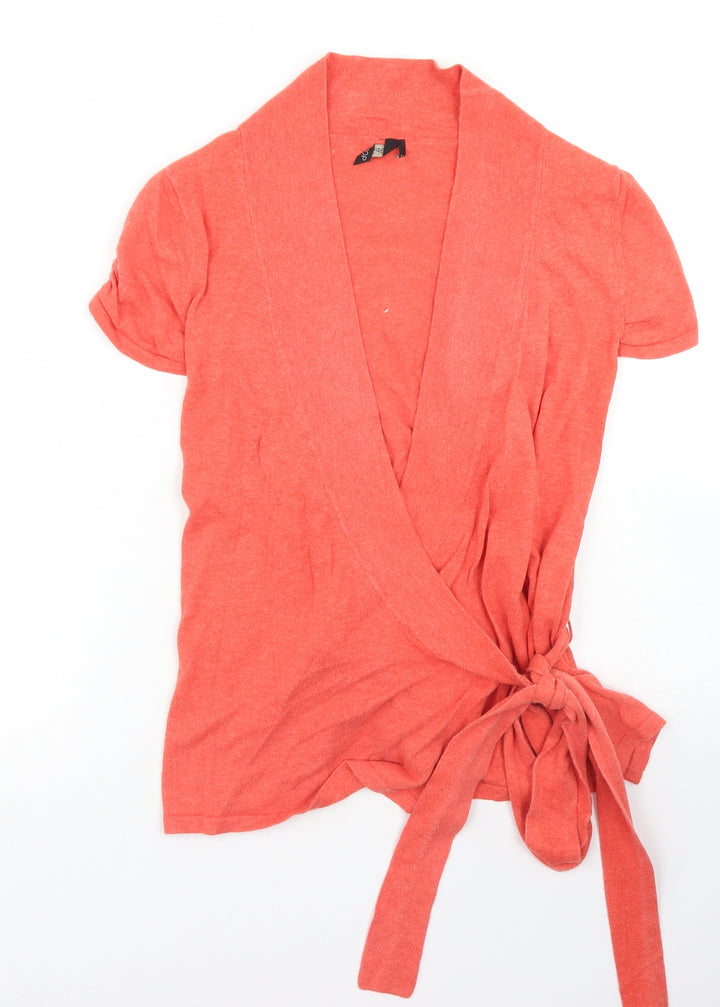 Topshop Womens Orange V-Neck  Cotton Wrap Jumper Size 12