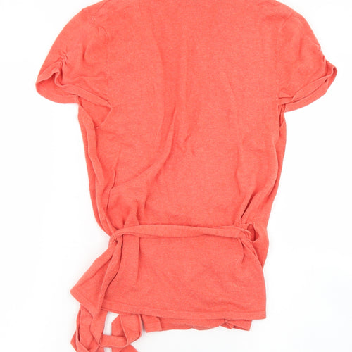 Topshop Womens Orange V-Neck  Cotton Wrap Jumper Size 12