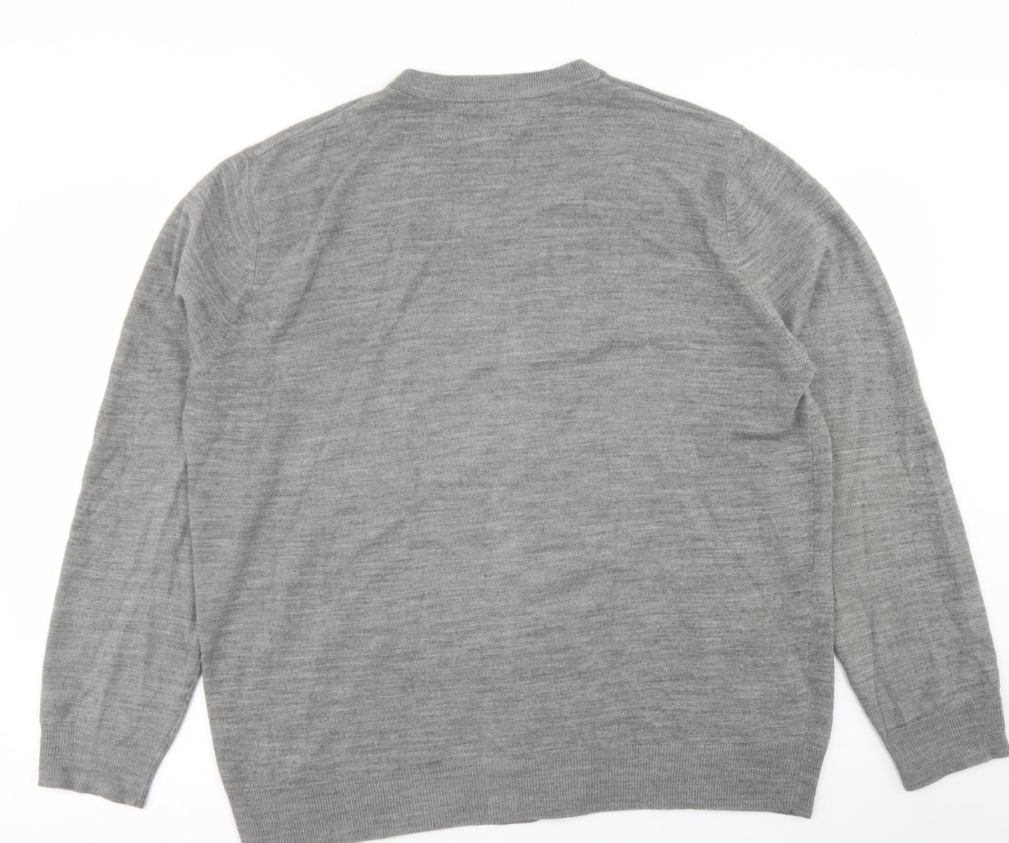 Atlantic Bay Mens Grey V-Neck  Acrylic Cardigan Jumper Size L