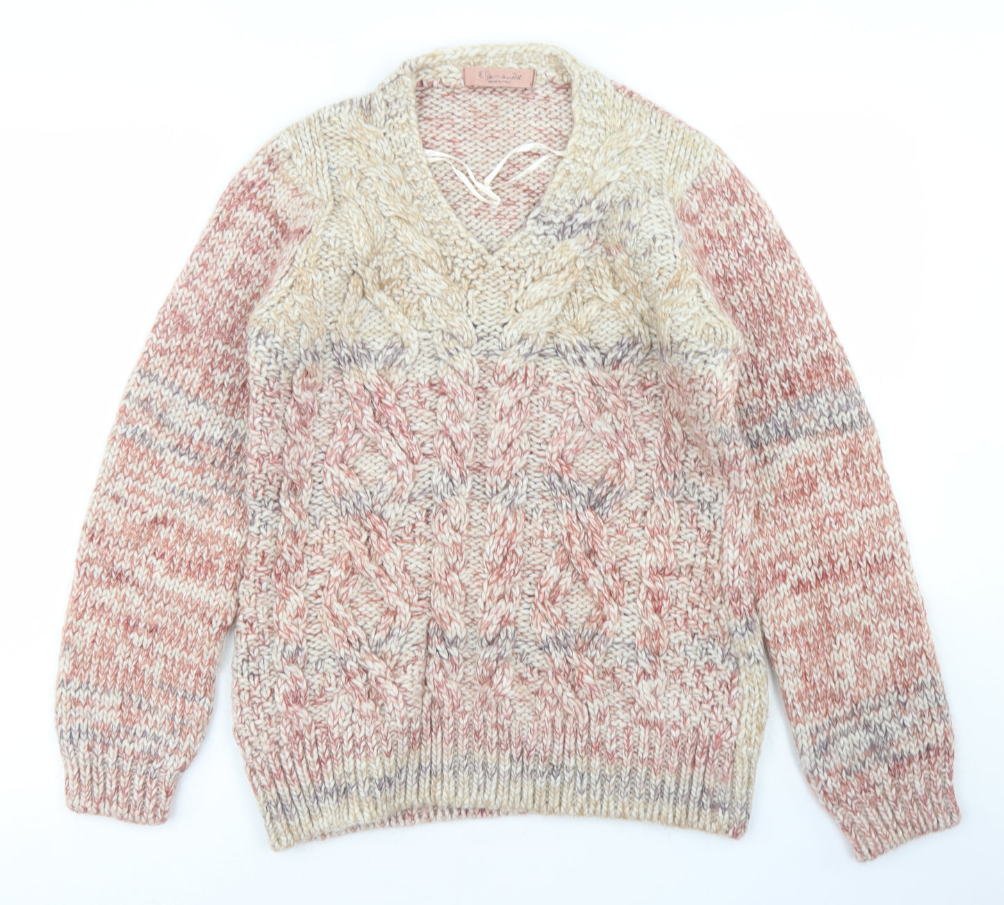 Elsamanda Womens Pink Crew Neck  Acrylic Pullover Jumper Size 14