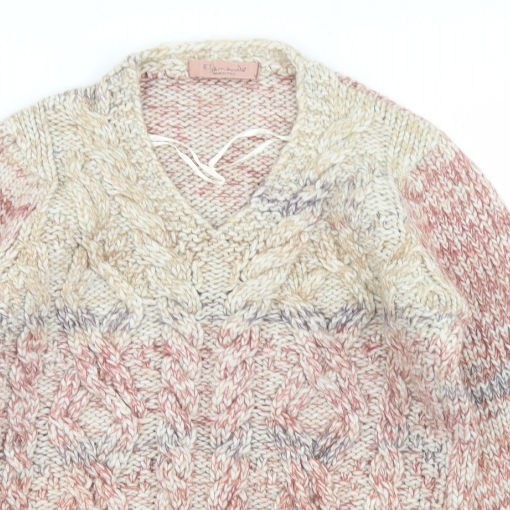 Elsamanda Womens Pink Crew Neck  Acrylic Pullover Jumper Size 14