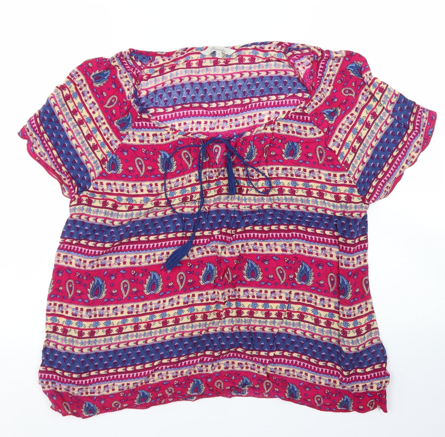 Peacocks Womens Purple Fair Isle Viscose Basic Blouse Size 16 Round Neck
