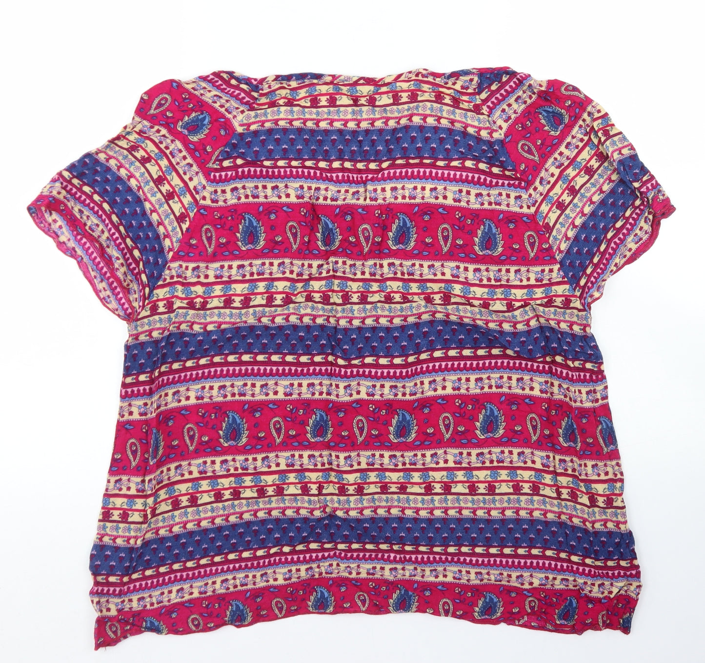 Peacocks Womens Purple Fair Isle Viscose Basic Blouse Size 16 Round Neck