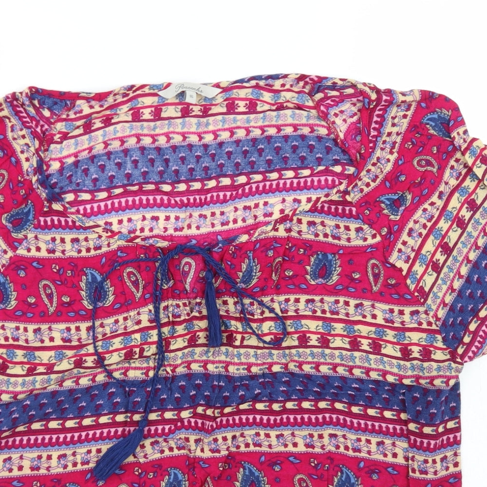 Peacocks Womens Purple Fair Isle Viscose Basic Blouse Size 16 Round Neck