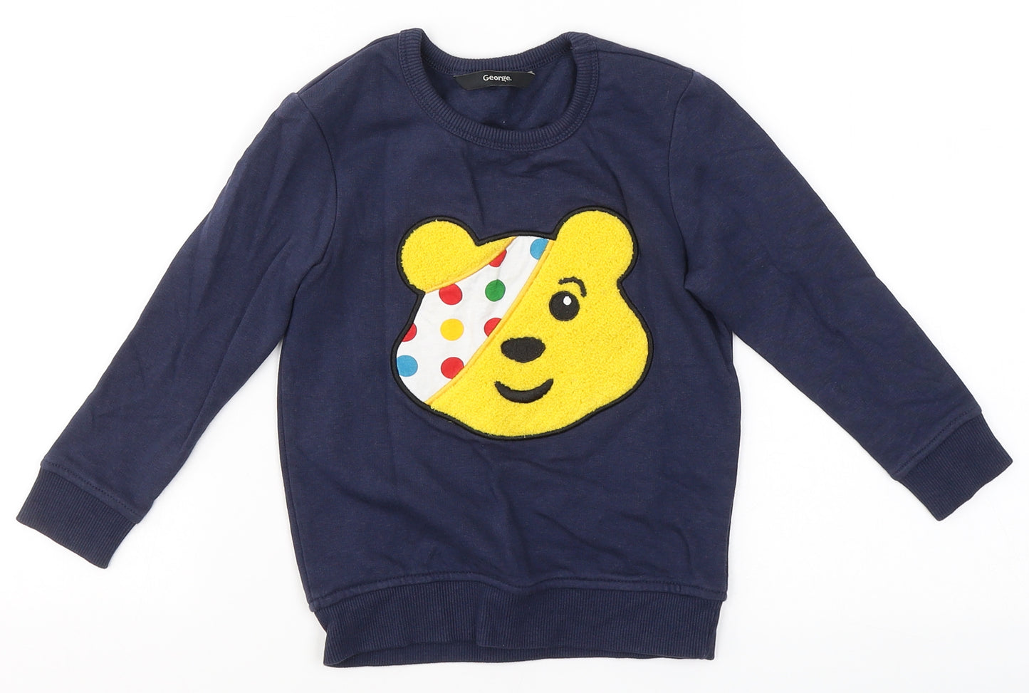 George Boys Blue Round Neck  Cotton Pullover Jumper Size 2 Years   - Pudsey