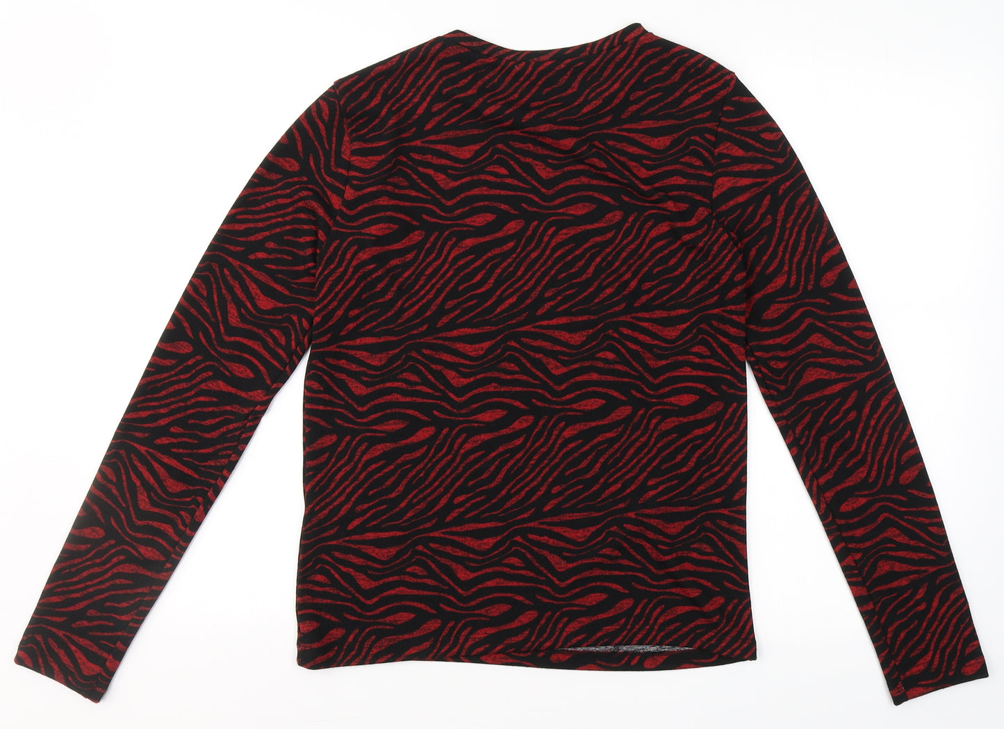 Zara Womens Red Animal Print Polyester Basic Blouse Size M Round Neck