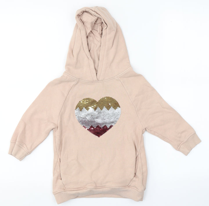 NEXT Girls Beige  Cotton Pullover Hoodie Size 2 Years   - Heart