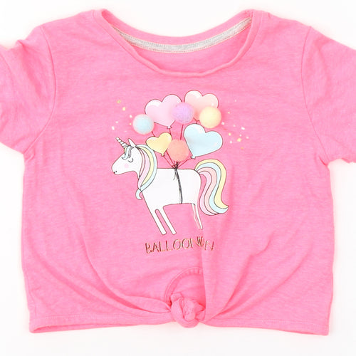 NEXT Girls Pink  Polyester Basic T-Shirt Size 12-18 Months Round Neck  - Unicorn