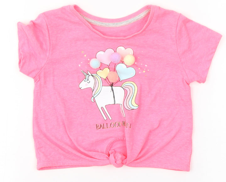 NEXT Girls Pink Polyester Basic T-Shirt Size 12-18 Months Round Neck - Unicorn