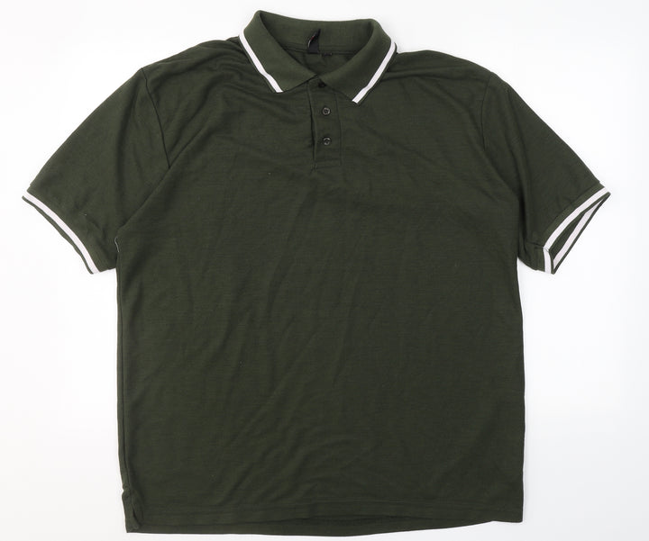 River Road Mens Green Polyester T-Shirt Size Big 2X Collared
