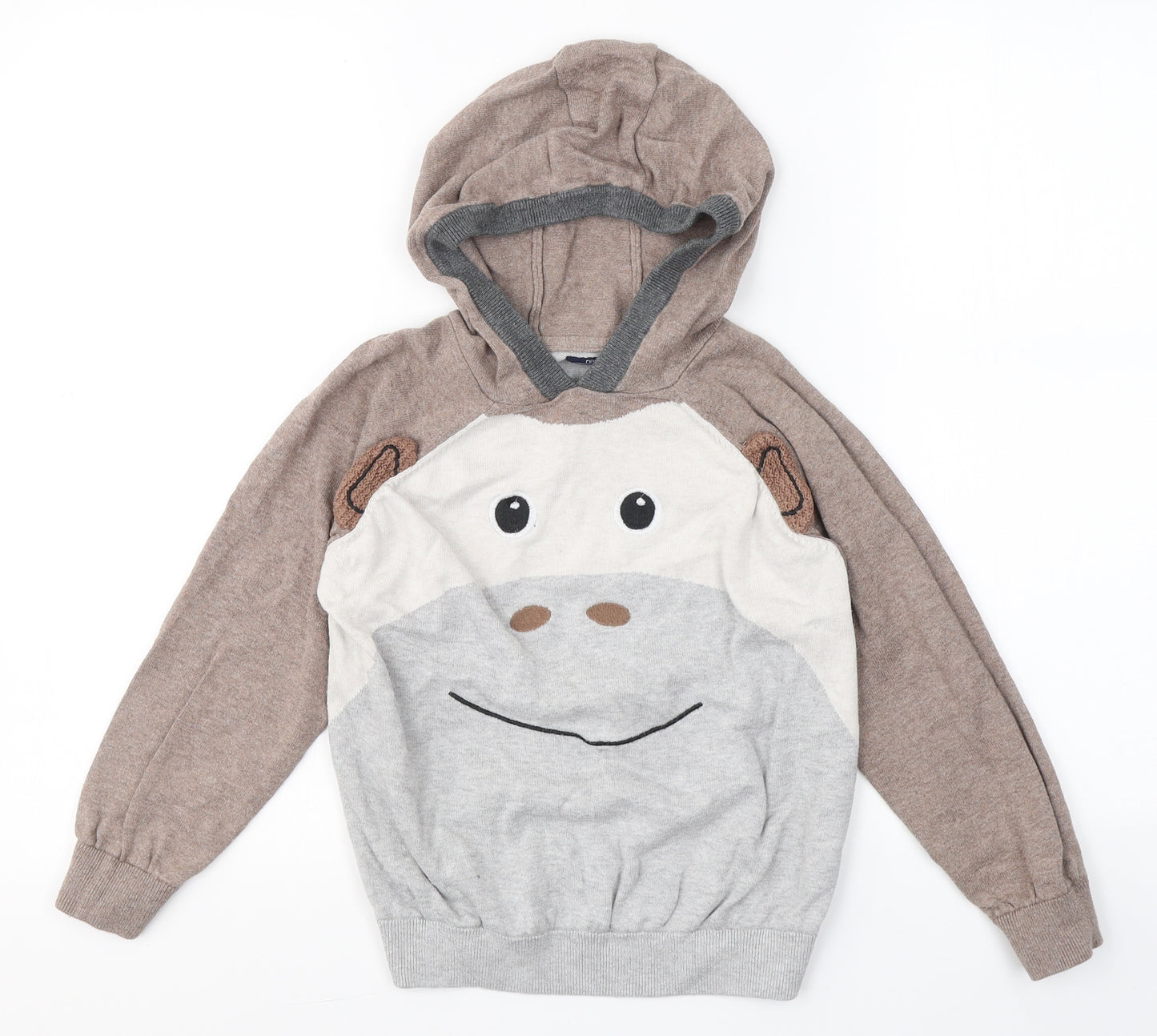 NEXT Boys Beige Round Neck  Cotton Pullover Jumper Size 6-7 Years   - Monkey