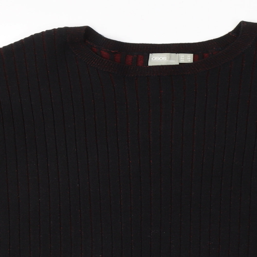 ASOS Womens Black Round Neck Striped Acrylic Pullover Jumper Size 10