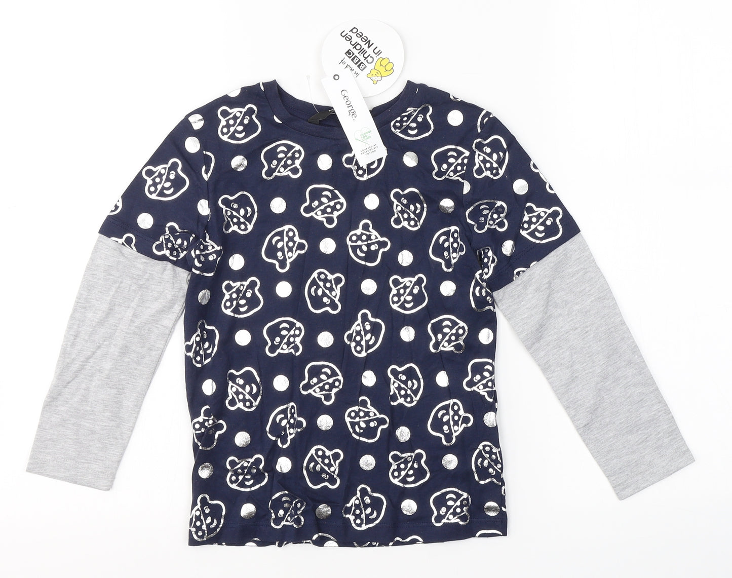 George Boys Blue Spotted Cotton Basic Casual Size 4-5 Years Round Neck  - Pudsey
