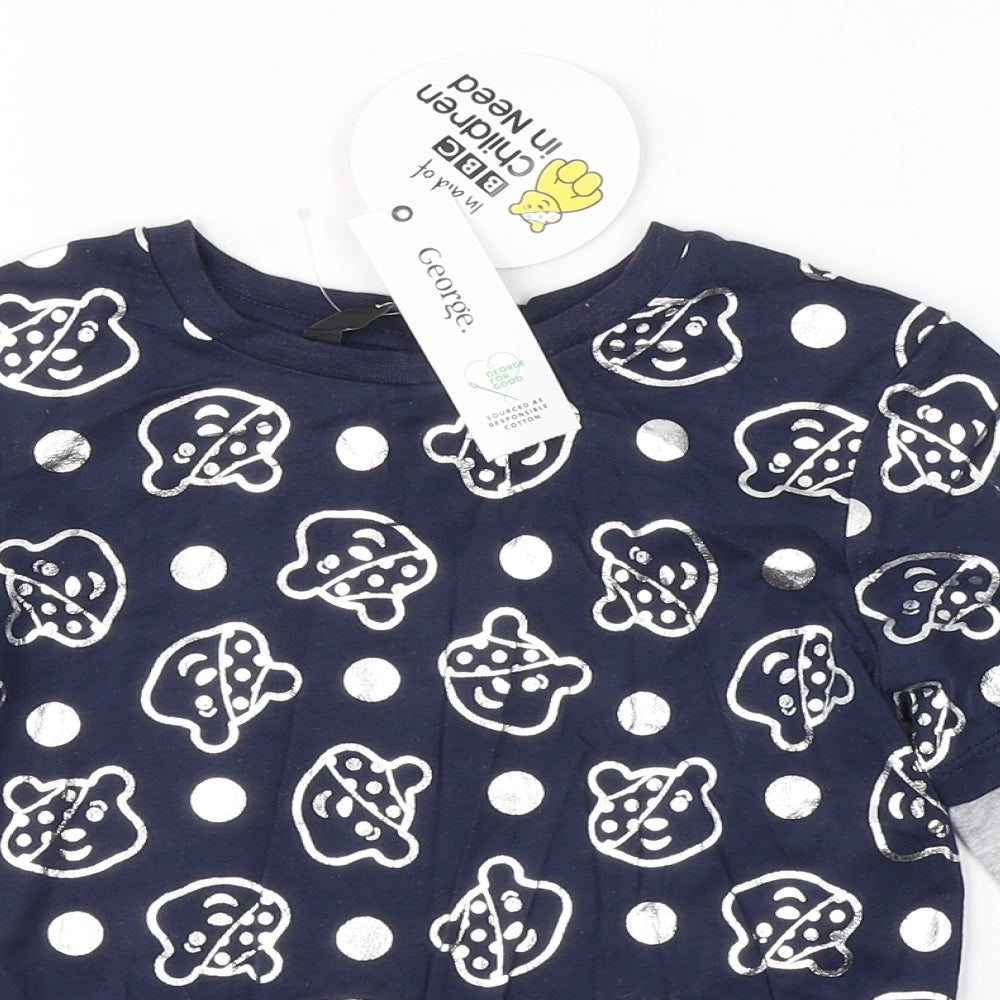 George Boys Blue Spotted Cotton Basic Casual Size 4-5 Years Round Neck  - Pudsey