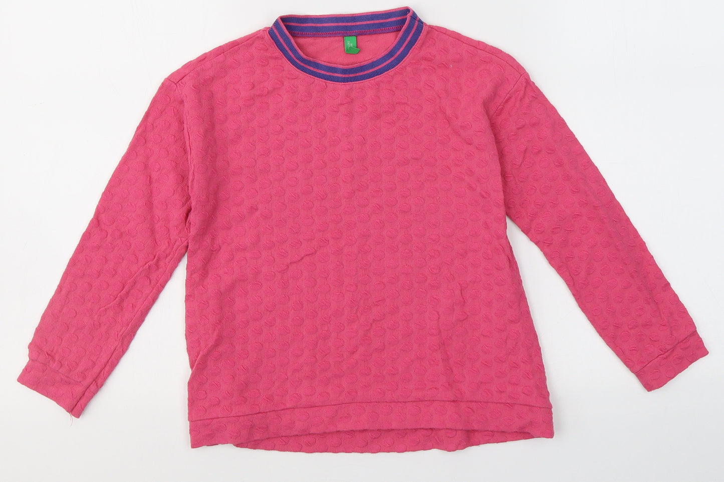 United Colors of Benetton Girls Pink Round Neck Spotted Cotton Pullover Jumper Size 6-7 Years