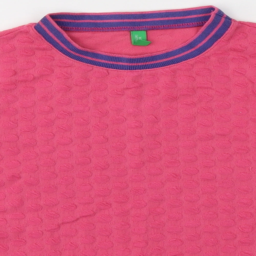 United Colors of Benetton Girls Pink Round Neck Spotted Cotton Pullover Jumper Size 6-7 Years