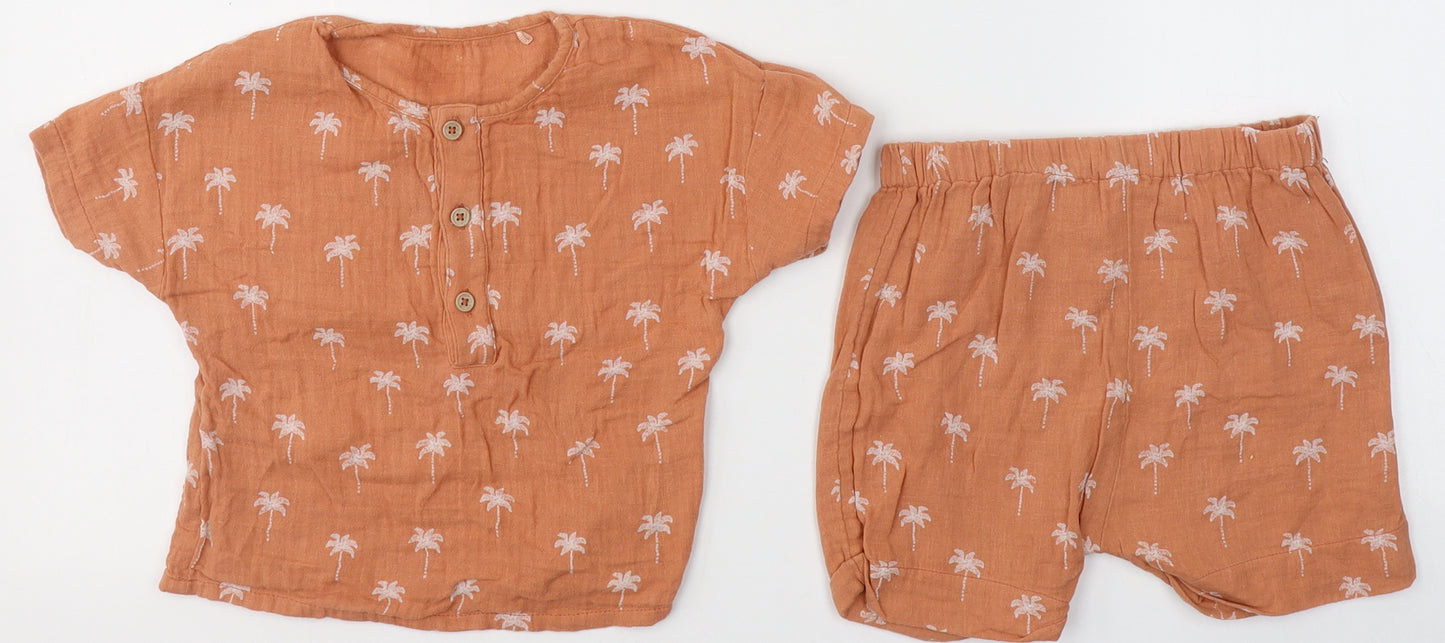 TU Boys Orange  Cotton Shorts Set Outfit/Set Size 18-24 Months   - Palm Tree