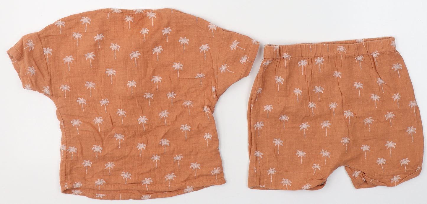 TU Boys Orange  Cotton Shorts Set Outfit/Set Size 18-24 Months   - Palm Tree