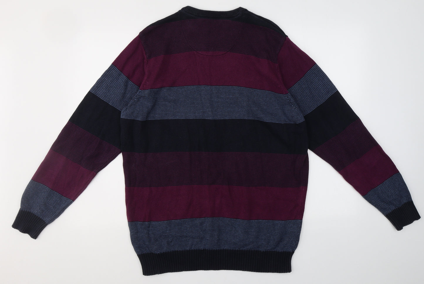 Maine Mens Multicoloured Round Neck Striped Cotton Pullover Jumper Size L