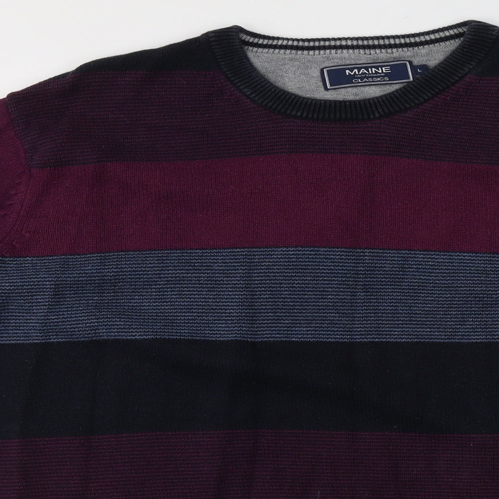 Maine Mens Multicoloured Round Neck Striped Cotton Pullover Jumper Size L