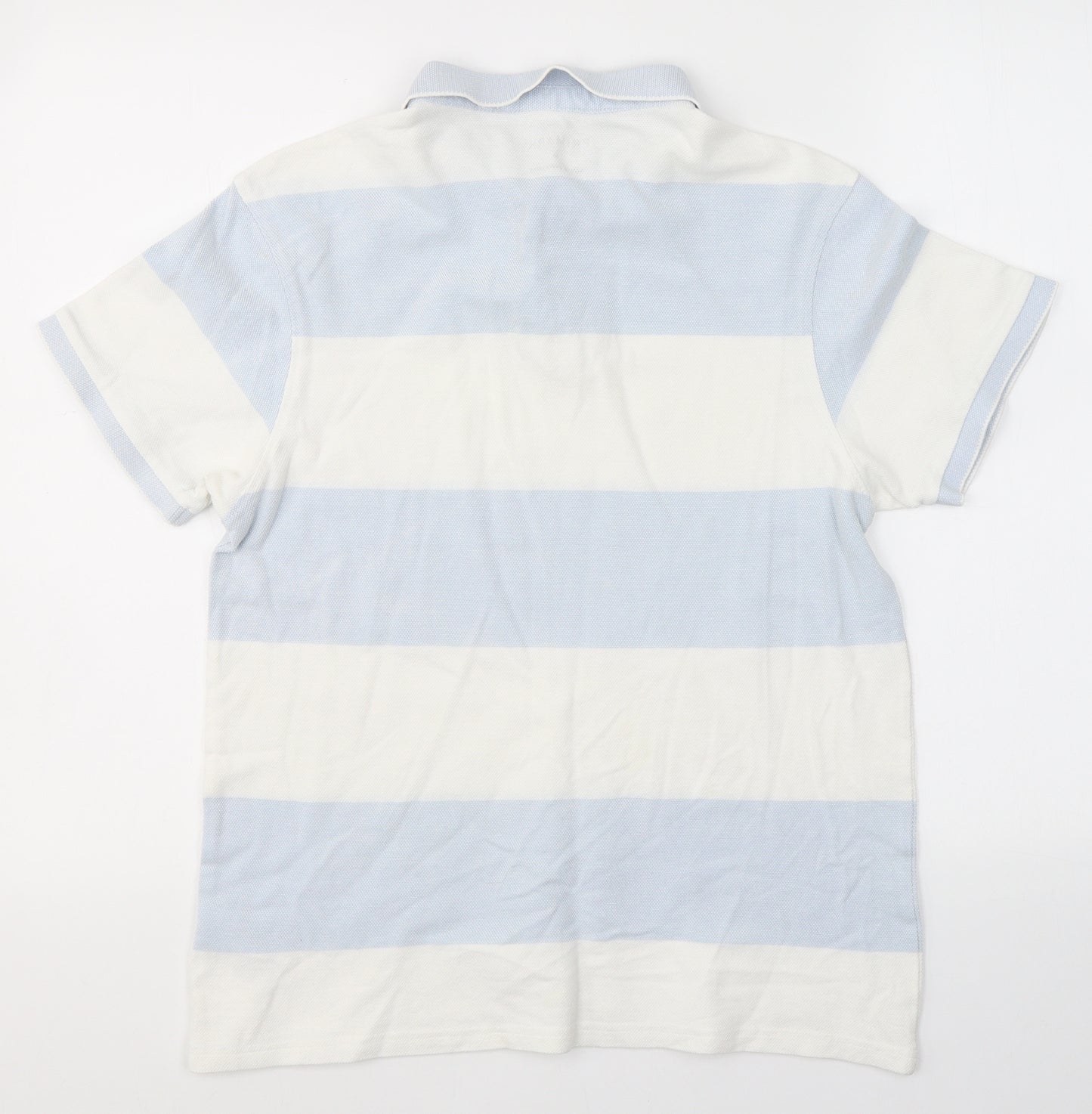 Primark Mens White Striped Cotton  Polo Size L Collared