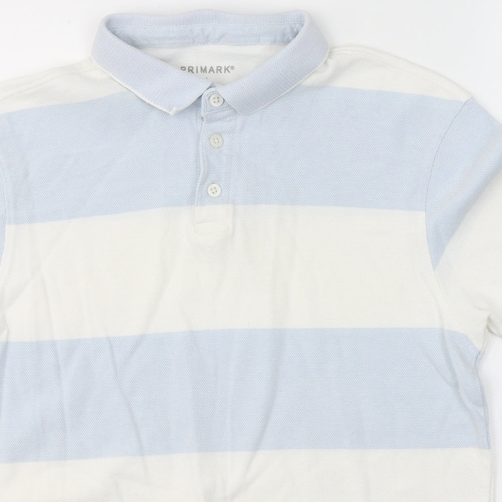 Primark Mens White Striped Cotton  Polo Size L Collared