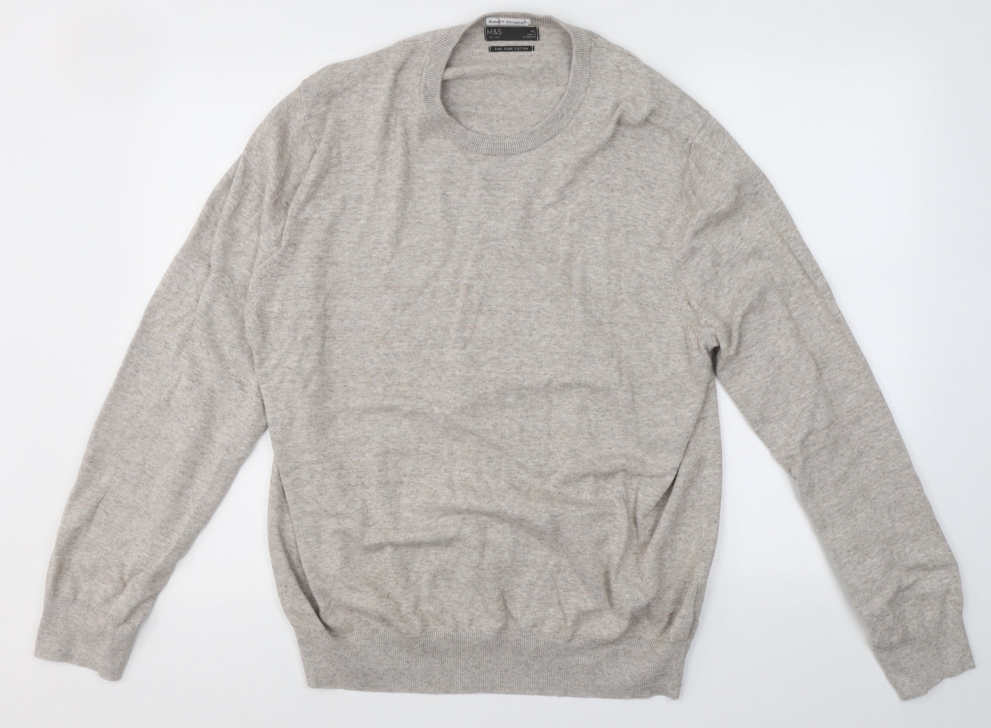 Marks and Spencer Mens Beige Round Neck  Cotton Pullover Jumper Size XL