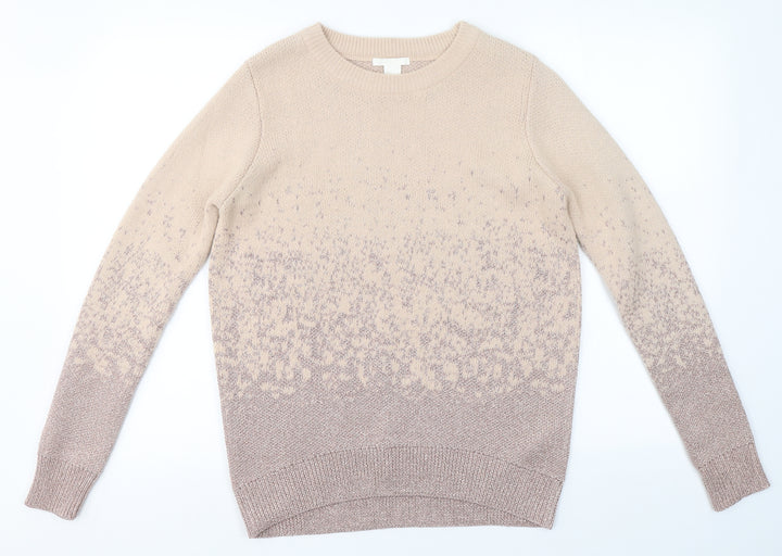 H&M Womens Beige Round Neck Geometric Acrylic Pullover Jumper Size S