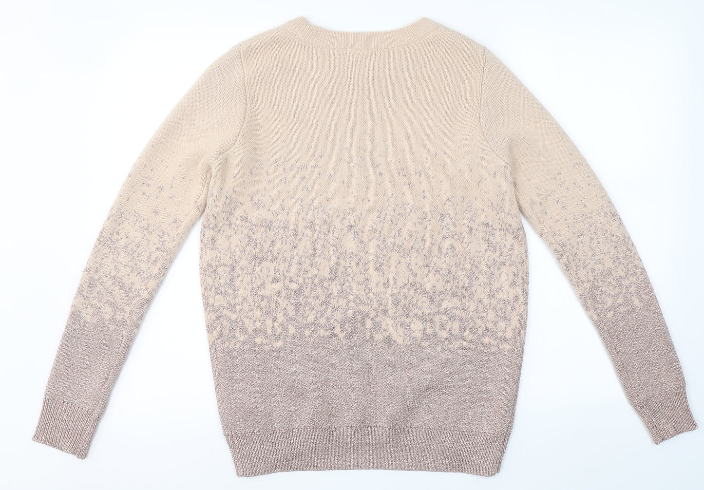 H&M Womens Beige Round Neck Geometric Acrylic Pullover Jumper Size S