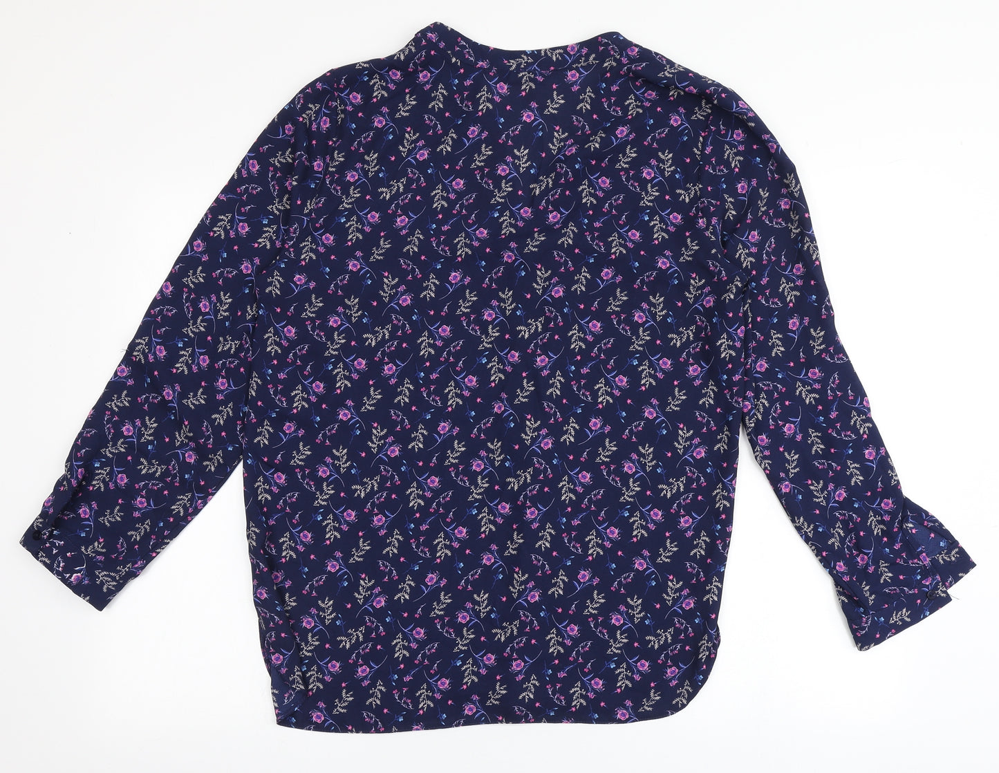 George Womens Blue Floral Polyester Basic Blouse Size 14 V-Neck