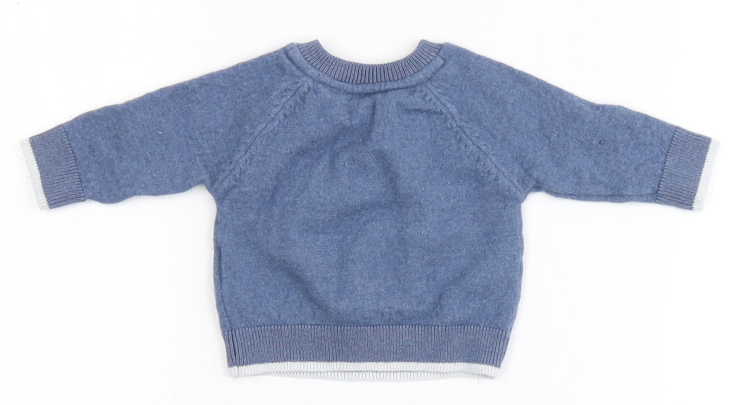 Marks and Spencer Boys Blue  Wool Pullover Jumper Size 3-6 Months   - Squirrel