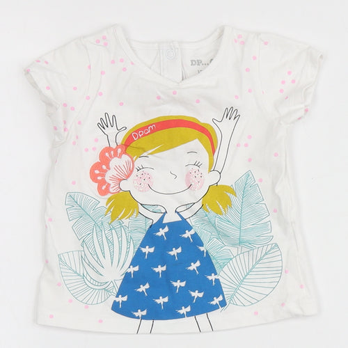 DP... am Girls White Spotted Cotton Pullover T-Shirt Size 9-12 Months Round Neck  - Flowers