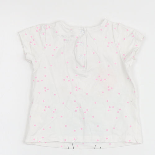 DP... am Girls White Spotted Cotton Pullover T-Shirt Size 9-12 Months Round Neck  - Flowers