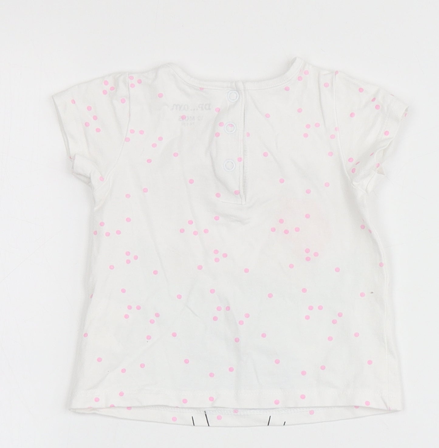 DP... am Girls White Spotted Cotton Pullover T-Shirt Size 9-12 Months Round Neck  - Flowers
