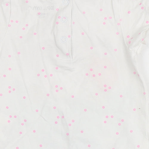 DP... am Girls White Spotted Cotton Pullover T-Shirt Size 9-12 Months Round Neck  - Flowers