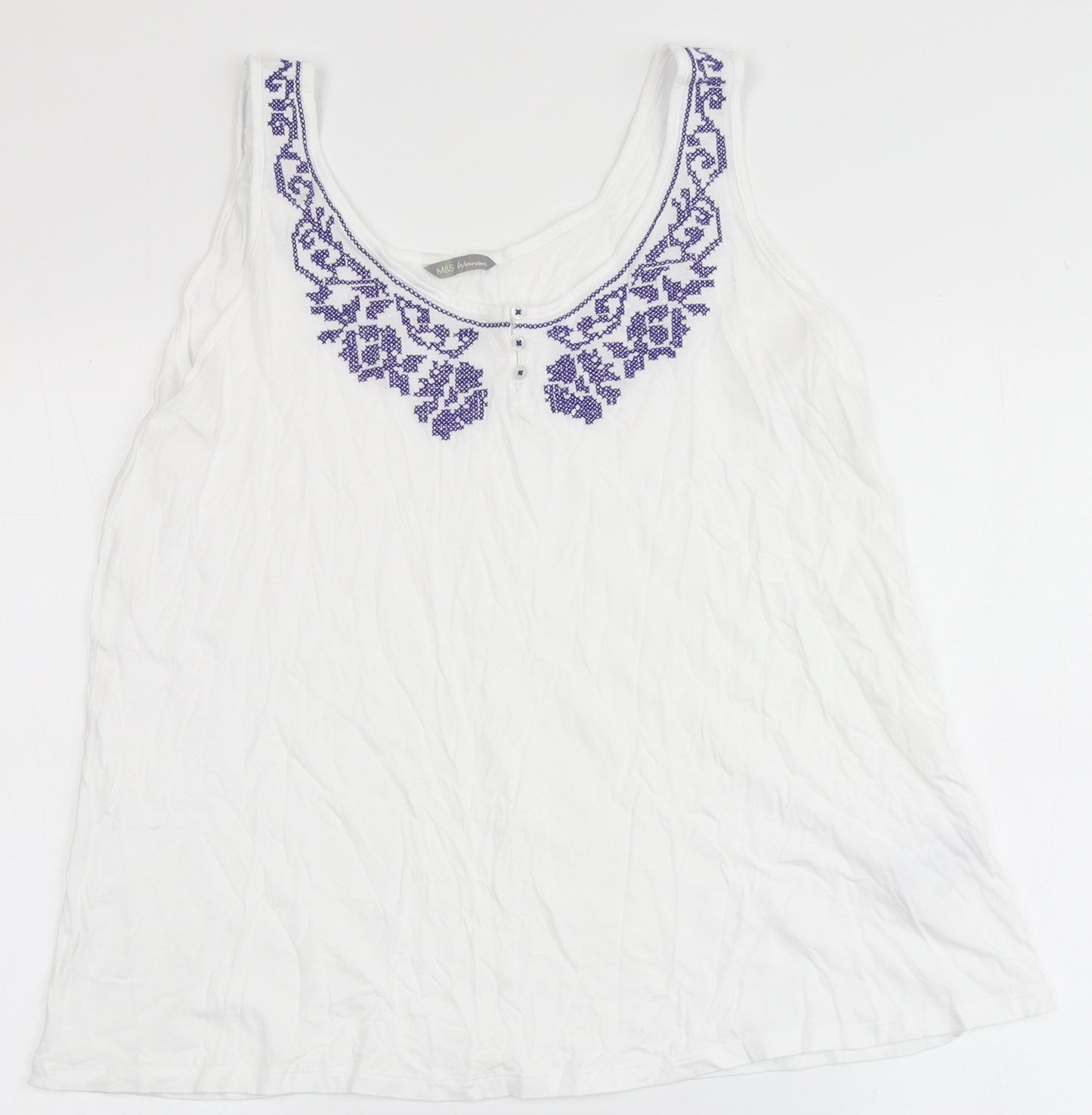 Marks and Spencer Womens White  Cotton Basic Tank Size 16 Round Neck